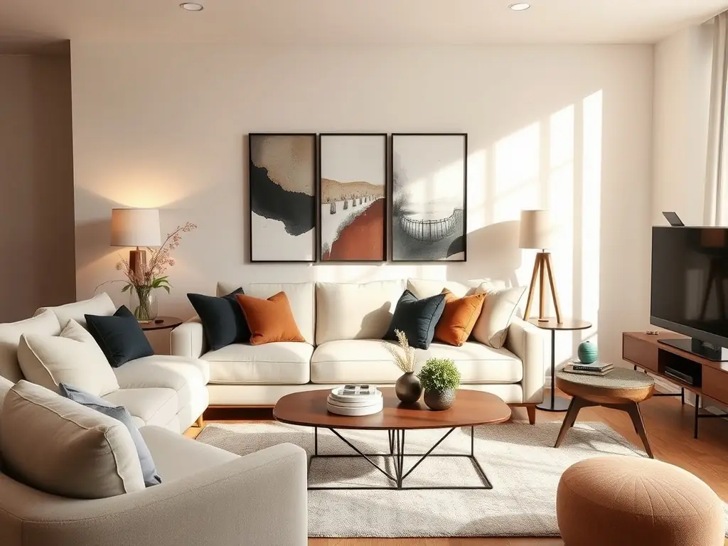 A beautifully decorated living room showcasing modern design elements and cozy furnishings, representing Lion Dekorasyon's home decoration service.